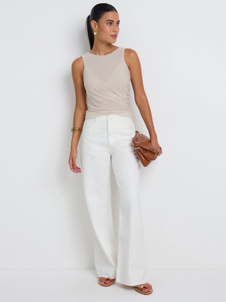Calça Wide Leg Sarja com Nervura