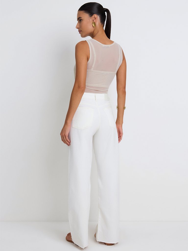Calça Wide Leg Sarja com Nervura