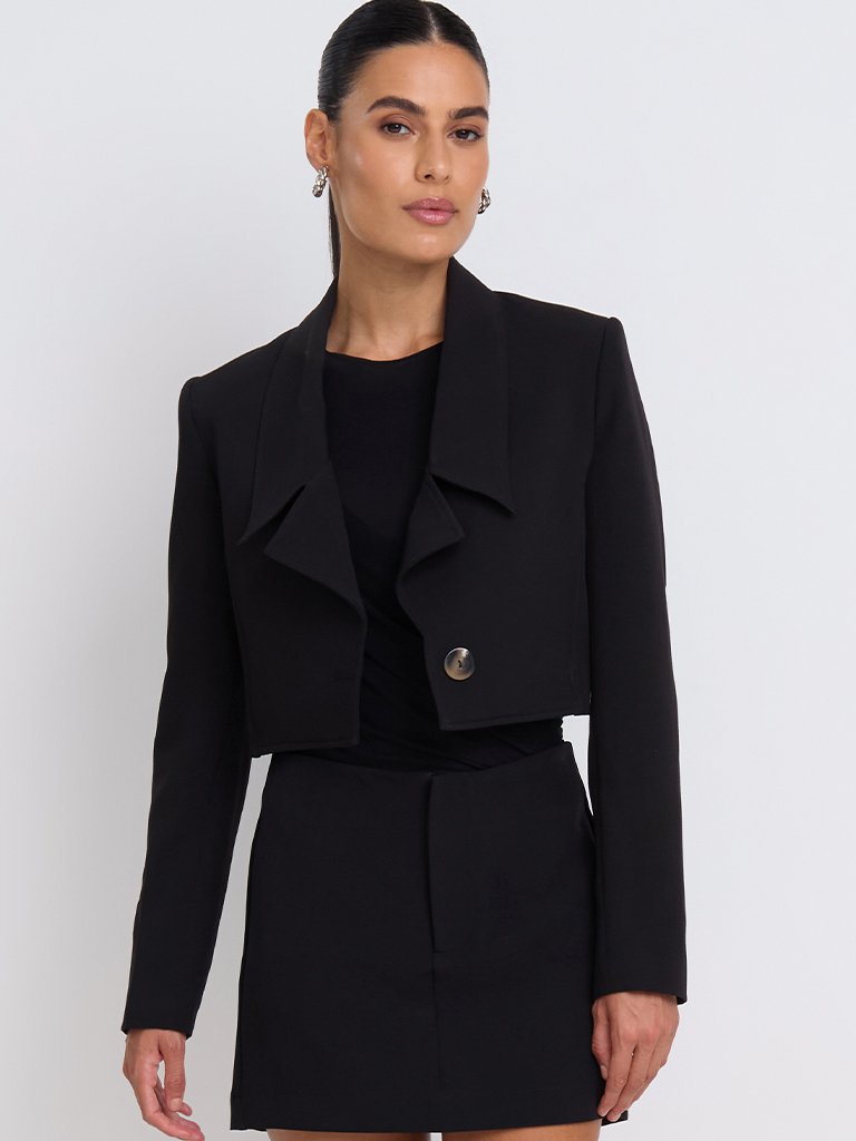 Blazer Cropped Alfaiataria Preto - Compre Online