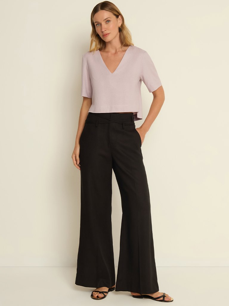 Calça Wide Leg Linho Preta Compre Online