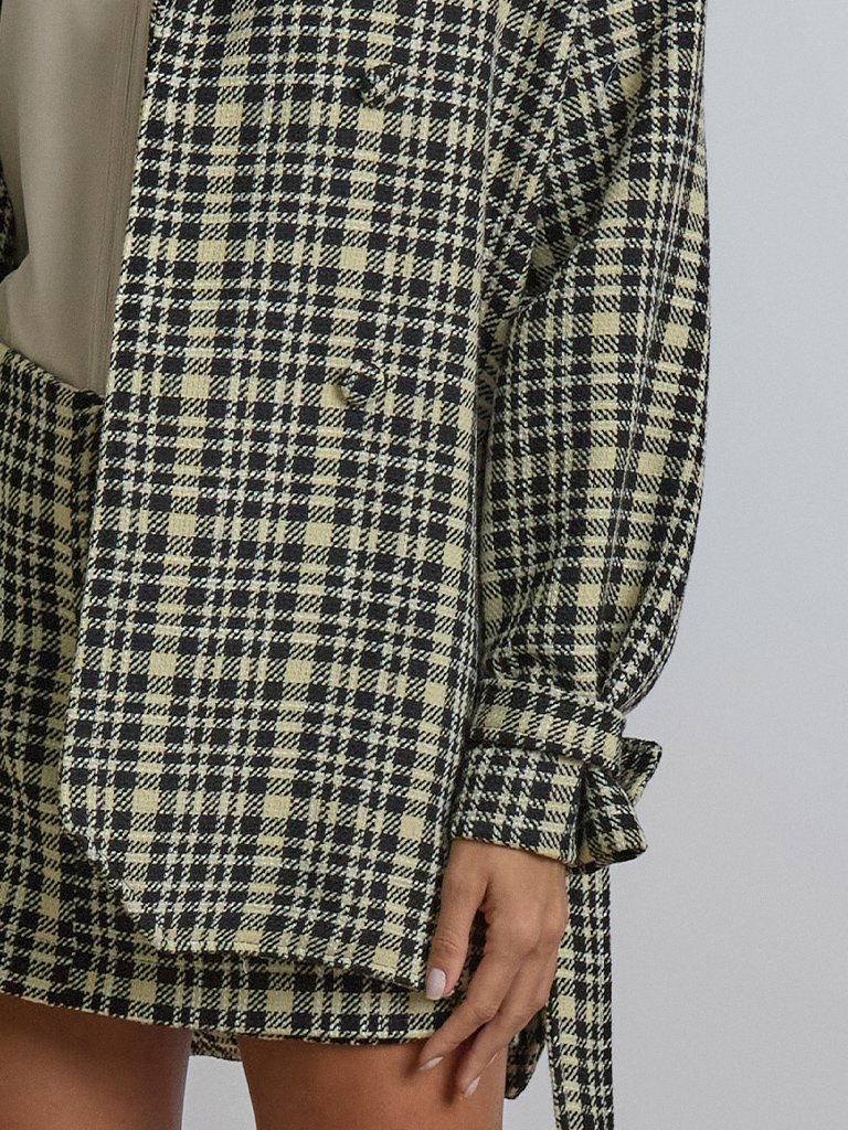 Trench Coat de Tweed Xadrez Preto