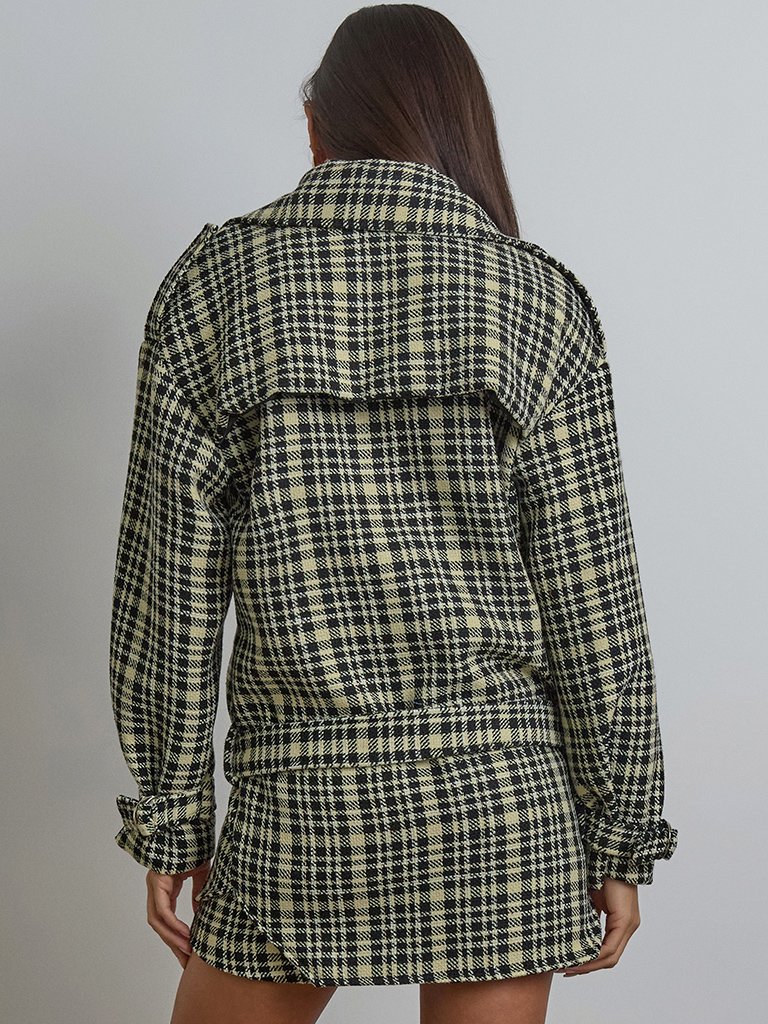 Trench Coat de Tweed Xadrez Preto
