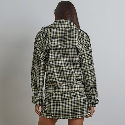 Trench Coat de Tweed Xadrez Preto