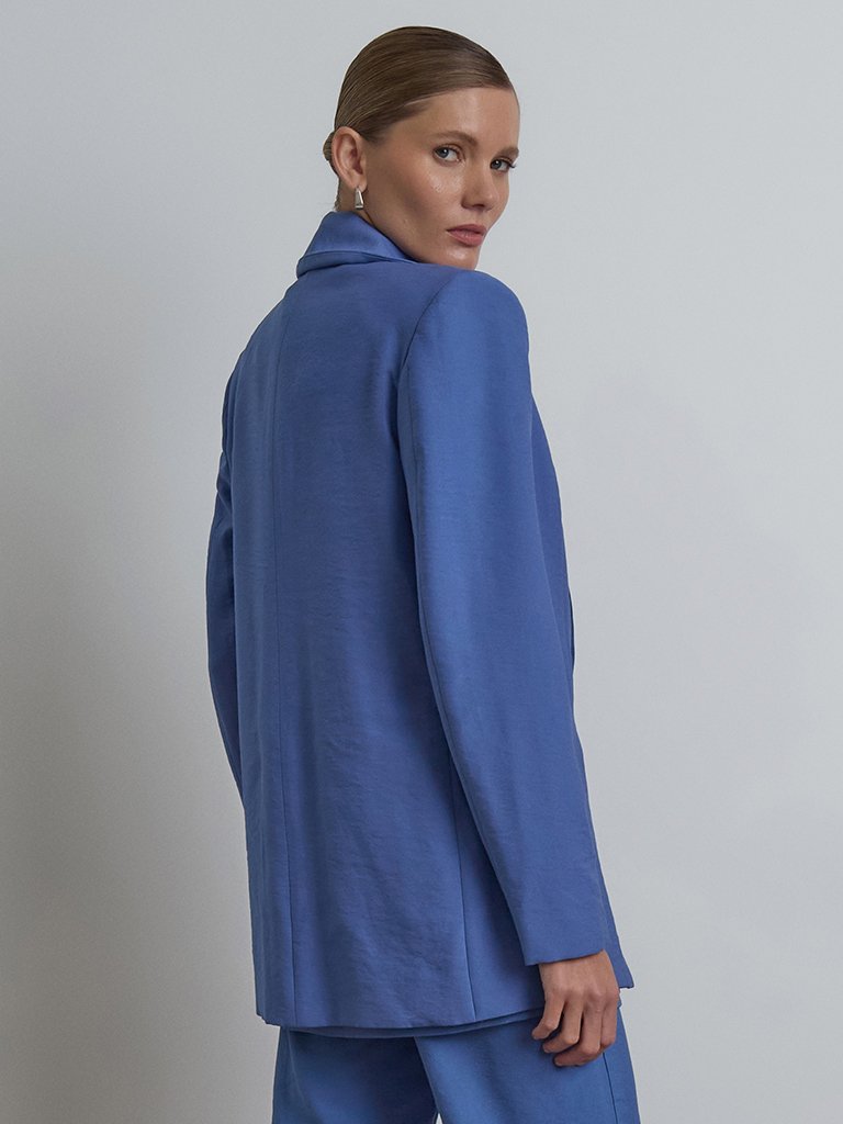 Blazer de Alfaiataria com Fenda Azul