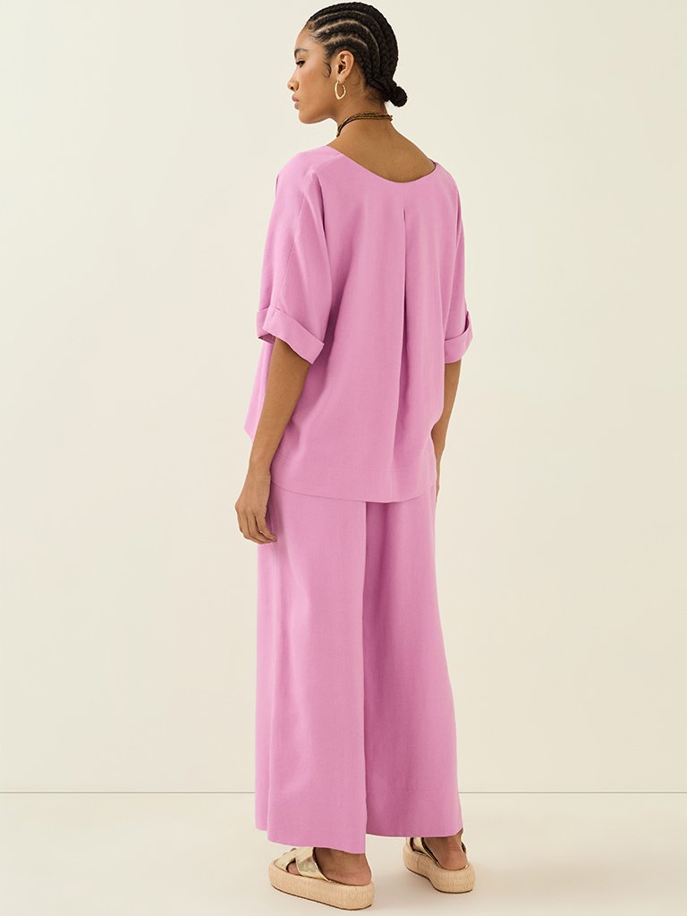 Calça Wide Leg Cós Largo Lastex