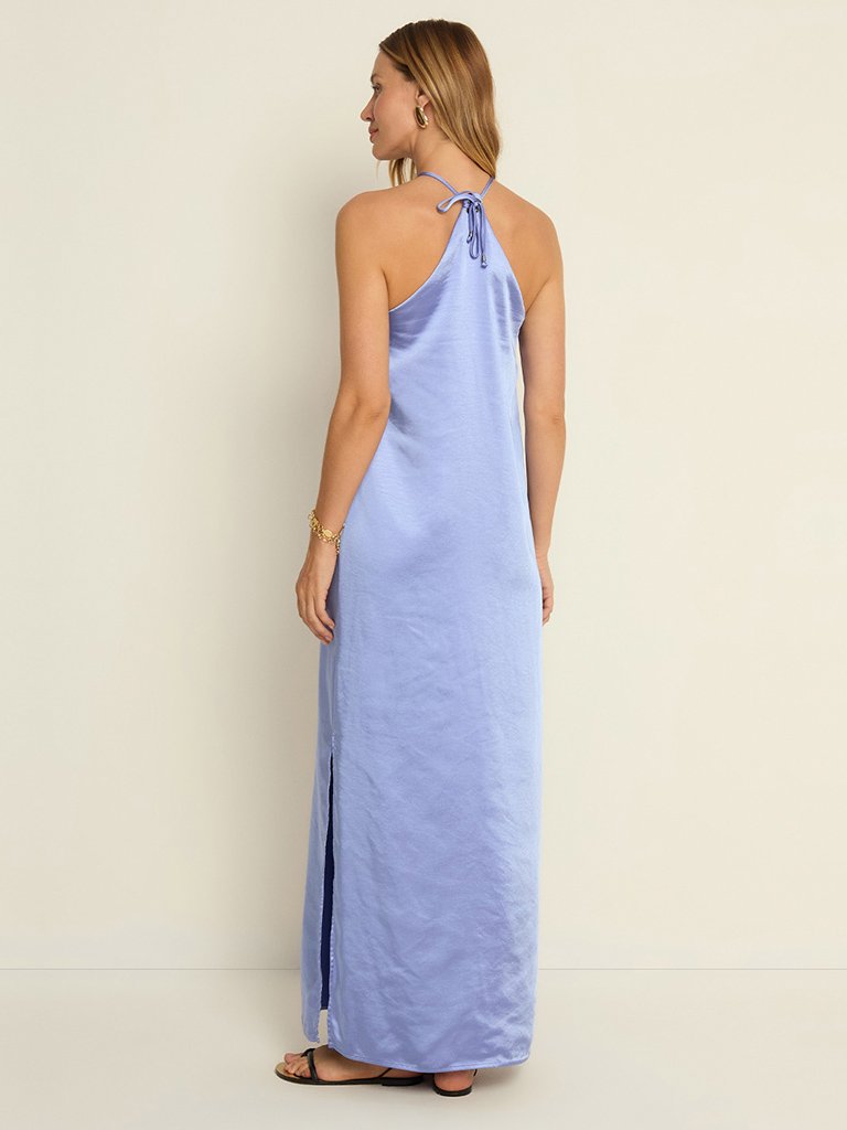 Slip Dress Longo Acetinado Azul