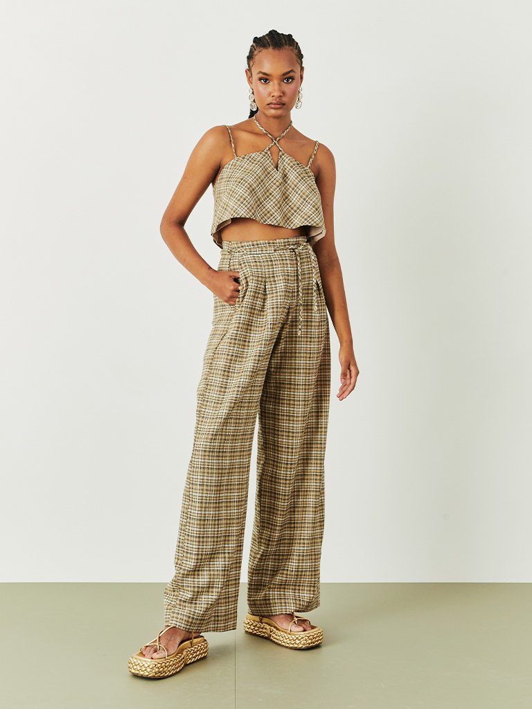 トップス conp Top Cropped Decote v Xadrez